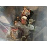 A box of mixed ceramics including character jugs, Capodimonte figures etc.