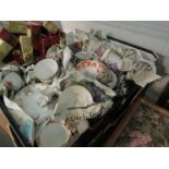 Two boxes containing assorted china tea sets including Royal Grafton