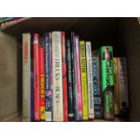A box of books including "Clarkson Driven to Distraction" etc