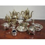 A quantity of silver plated wares including coasters, dishes, sauce boats,