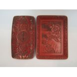 Two circa 1900 Chinese red cinnabar lacquer trays, one pressed with butterflies and vines,
