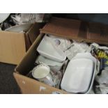 Two boxes of kitchen ceramics and table wares etc