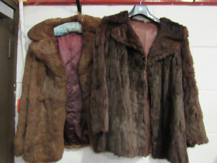 Two period chocolate brown fur jackets