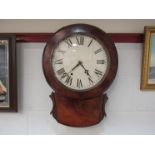 An American drop dial wall clock in mahogany case with Roman numerals,
