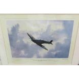 A limited edition print after Michael Rondot, "High in the Sunlit Silence", Spitfire in flight,