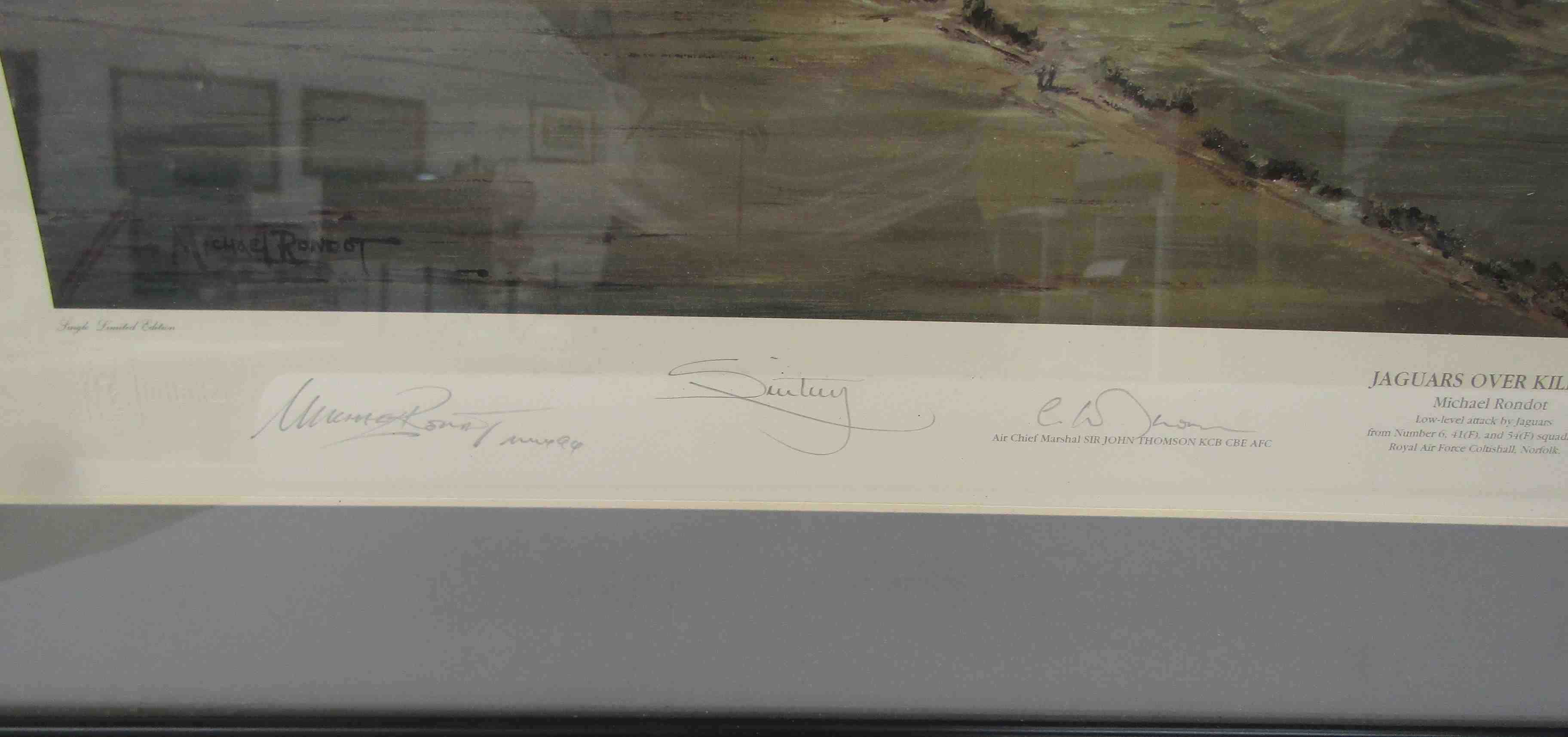 JAGUAR OVER KILDUFF: A signed print of Jaguar aircraft over countryside, multiple signatures, - Image 3 of 3