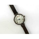 A WWI trench wristwatch in silver case,