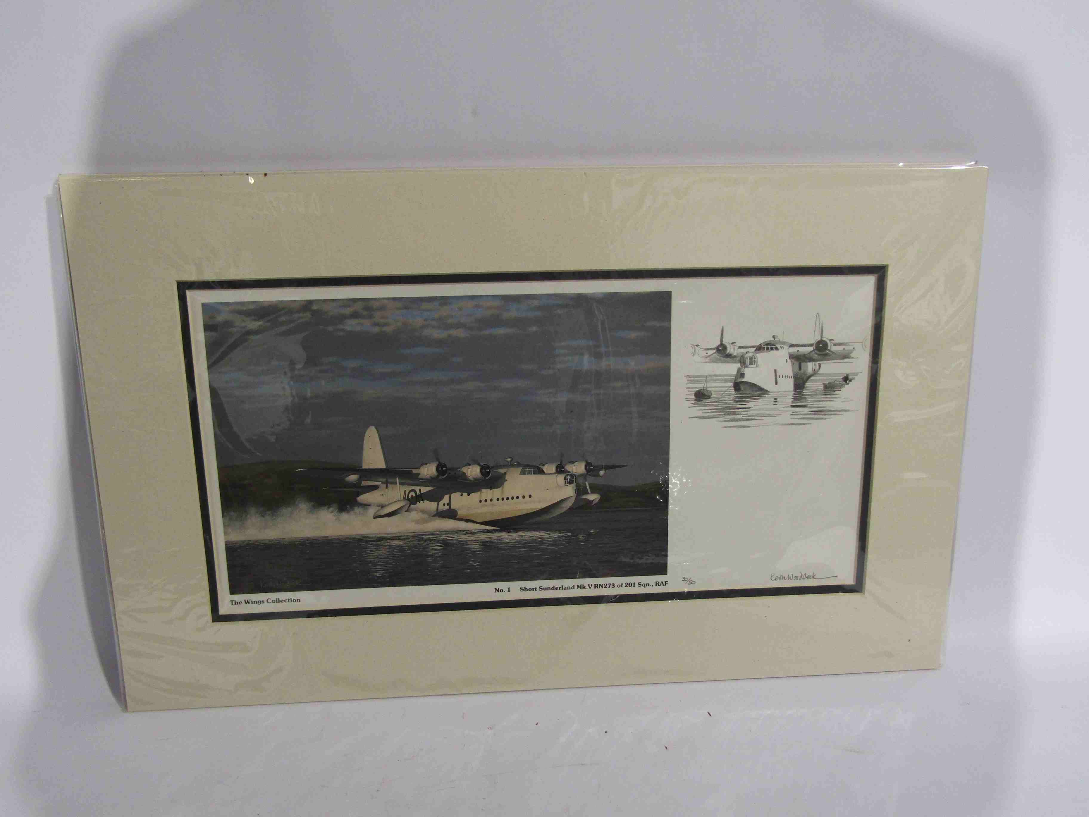 Two Keith Woodcock limited edition prints: Sea King SAR3 44/50 and Short Sunderland Mk. - Image 2 of 2