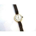 A WWI era 18ct gold officer's purchase wristwatch, Dennison case,