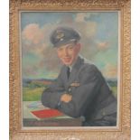 HUGH RUSSELL-HALL (1905-1984): An oil on canvas portrait of an RAF Officer, 75cm x 62cm,