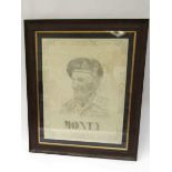 "Monty": A framed and glazed pencil sketch of Field Marshall Montgomery