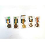 Five WWI Victory medals, three unnamed continental examples including French,