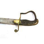 An early 19th Century officer's sabre brass stirrup hilt, ribbed leather covered grip,