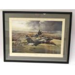 JAGUAR OVER KILDUFF: A signed print of Jaguar aircraft over countryside, multiple signatures,