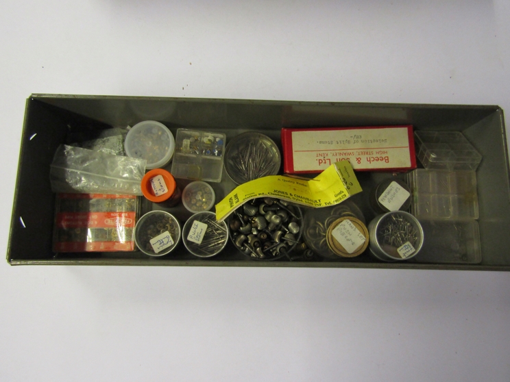 Five metal drawers of various watch parts and spares, mixed calibres, mainly stems, hands, crowns, - Image 3 of 5