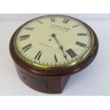 A mid to late 19th Century mahogany cased 12" dial clock with painted metal Roman 12" convex dial,