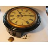A late 19th/early 20th Century ebonised dial clock, painted metal 16" Roman dial signed Hassall,