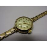 An Audax 9ct gold cased manual wind lady's bracelet watch, 9ct hallmarked clasp,