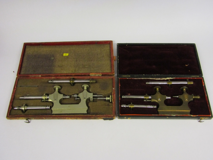 Two cased antique Jacot tools for pivot filing and polishing,