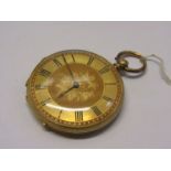 A late 19th Century 18ct gold lady's pocket watch with gilded Roman dial, engraved case,
