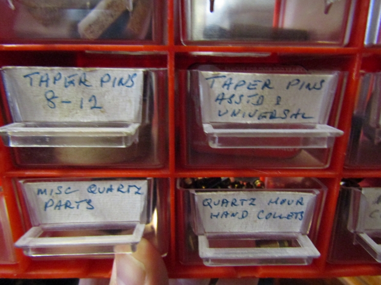 Three boxes of mixed horological raw materials/consumables including oilers, emery laps, shellac, - Image 5 of 12