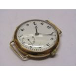 A 1920's 9ct gold cased manual wind wristwatch with Arabic enamelled dial (hairlined) with