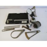 Mixed horological measuring equipment including steel rules, digital vernier, calipers,