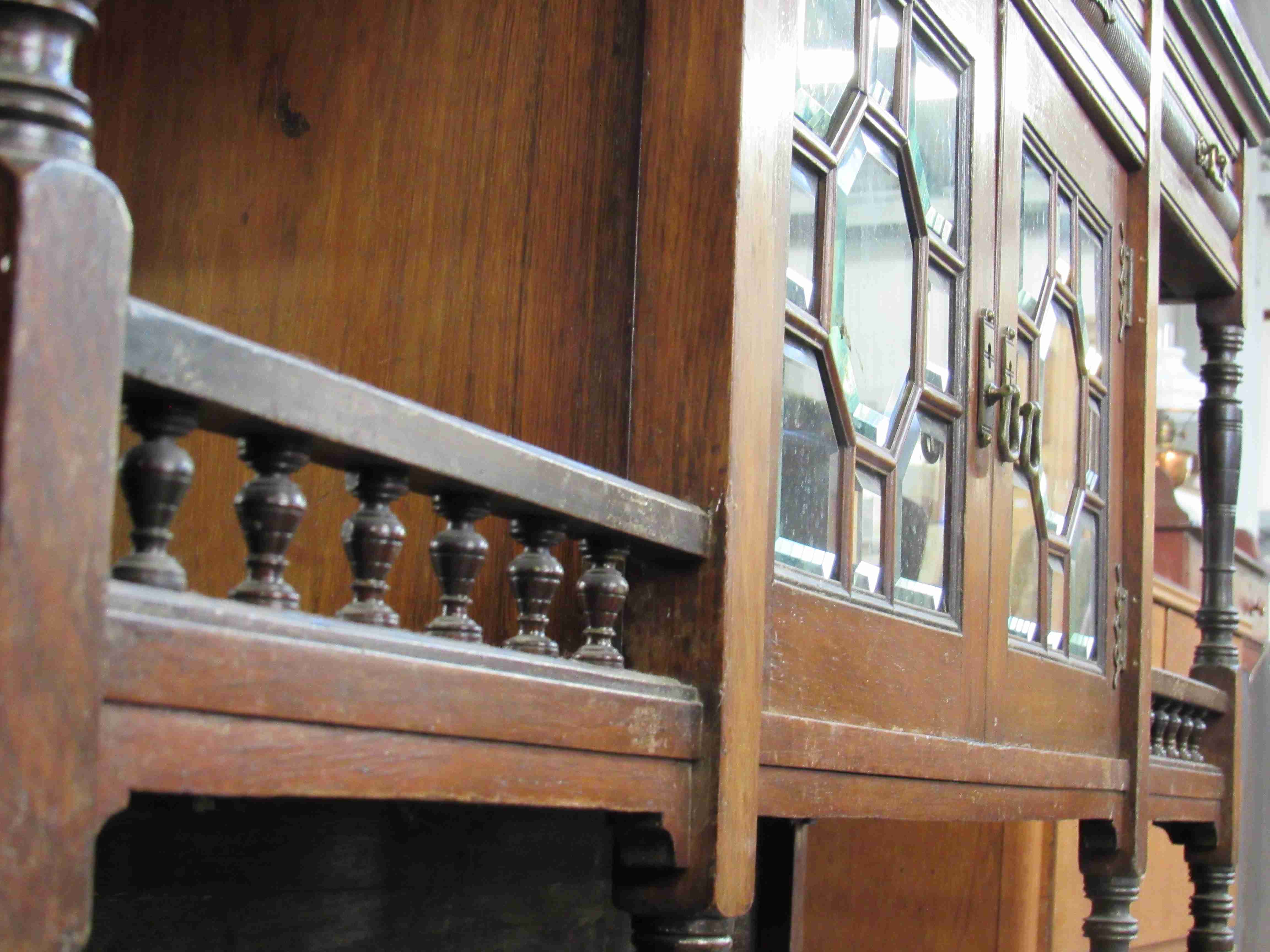 A Jas Shoolbred & Co 19th Century rosewood sideboard with two bevelled glass doors and spindle rail - Image 2 of 2