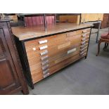 A 1950's mahogany and metal framed 8 drawer plan chest ,