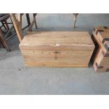 A waxed pine blanket box with key