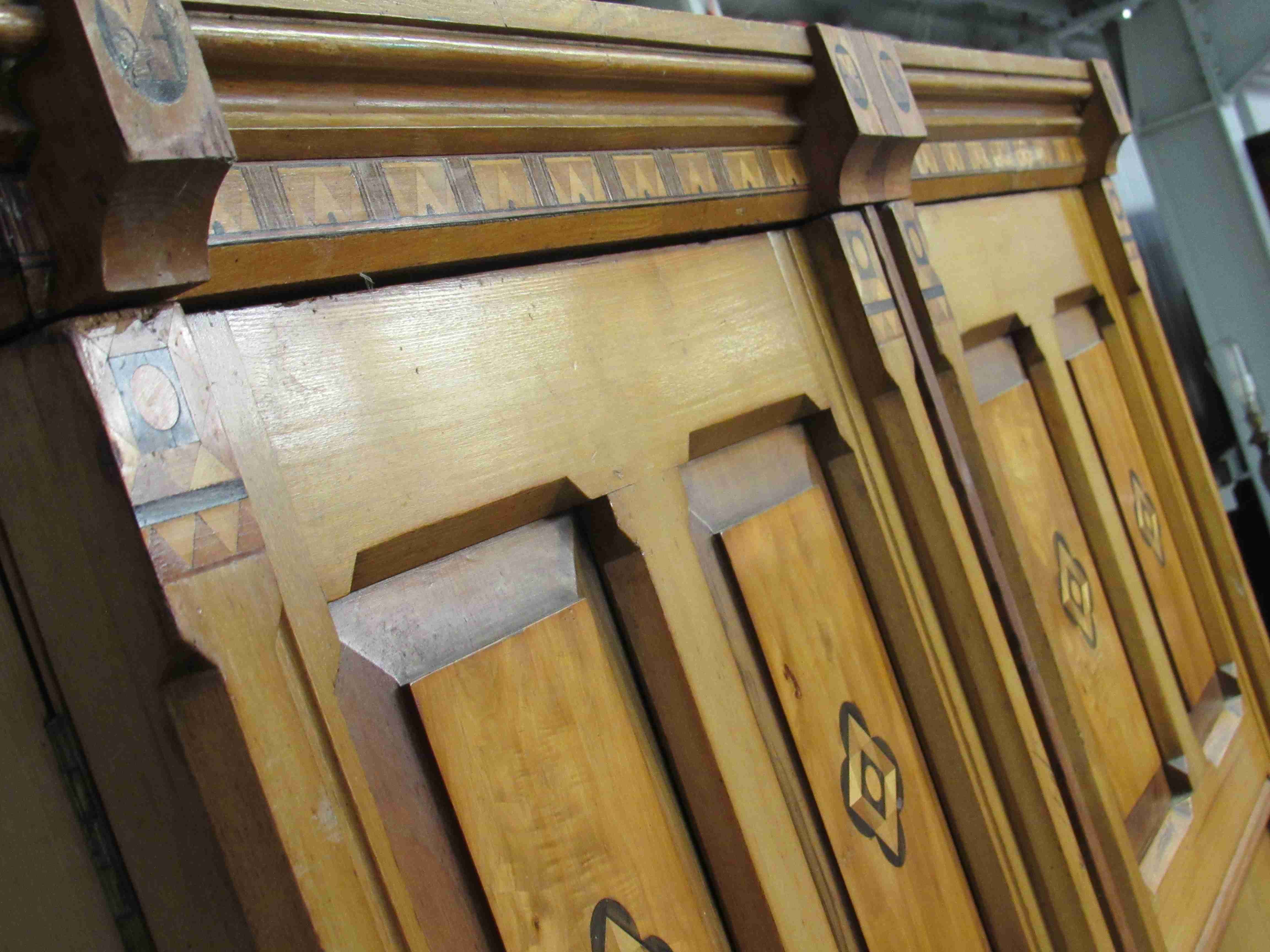 An Aesthetic period ash two door wardrobe unit with coloured parquetry decoration, - Image 2 of 2