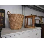 A wicker basket and stool