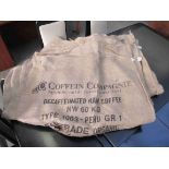 Five printed advertising hessian sacks