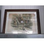 Four Edwardian oak framed pen and ink hunting prints