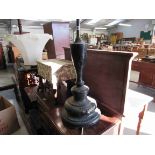 A Victorian painted brass telescopic lamp standard and a small box stool