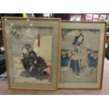 A matched pair of 19th Century Japanese woodblock prints including Samurai Warrior,