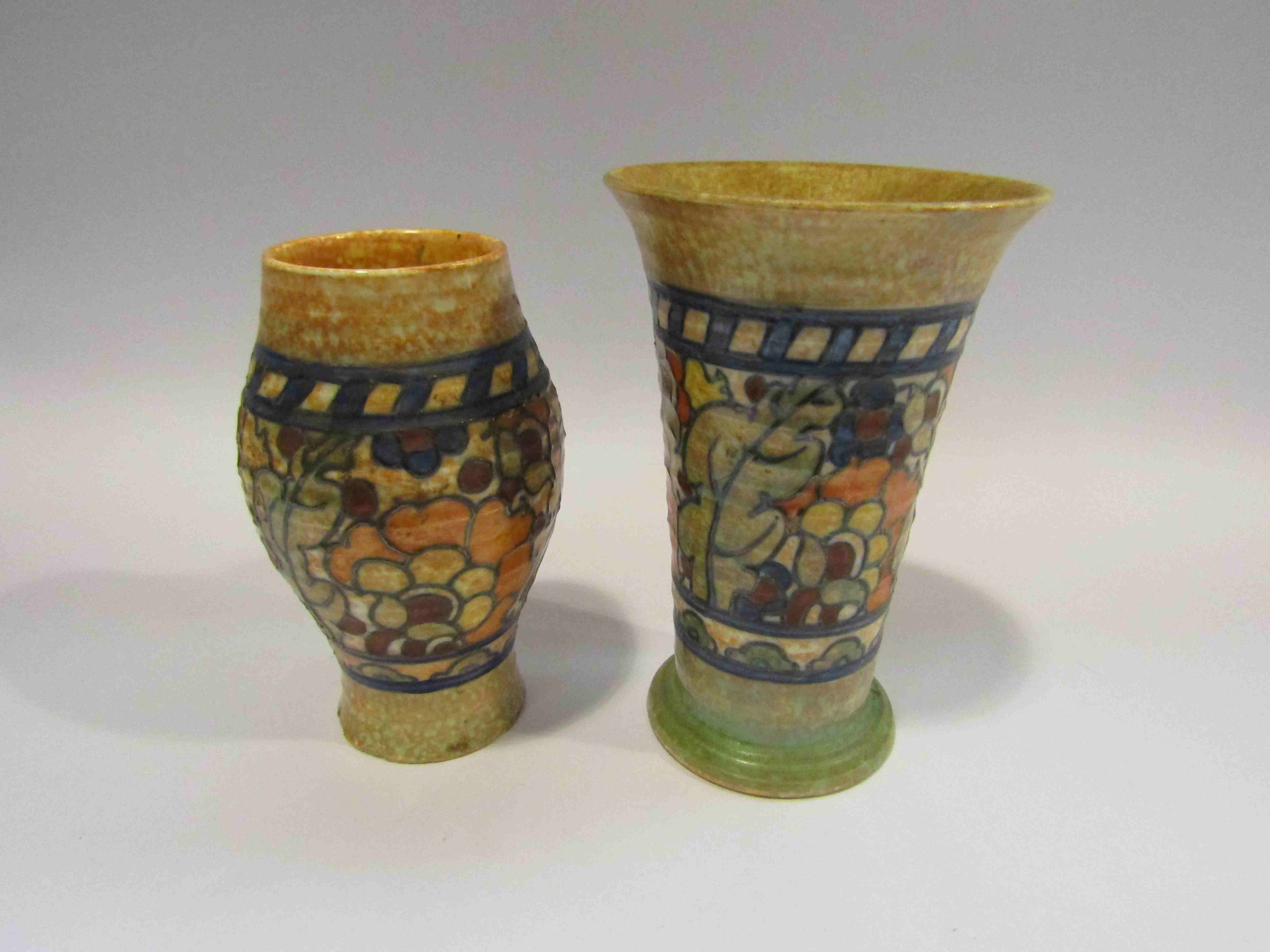 Two Crown Devon vases decorated by Charlotte Rhead