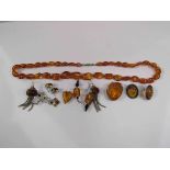 A small quantity of amber jewellery including earrings,