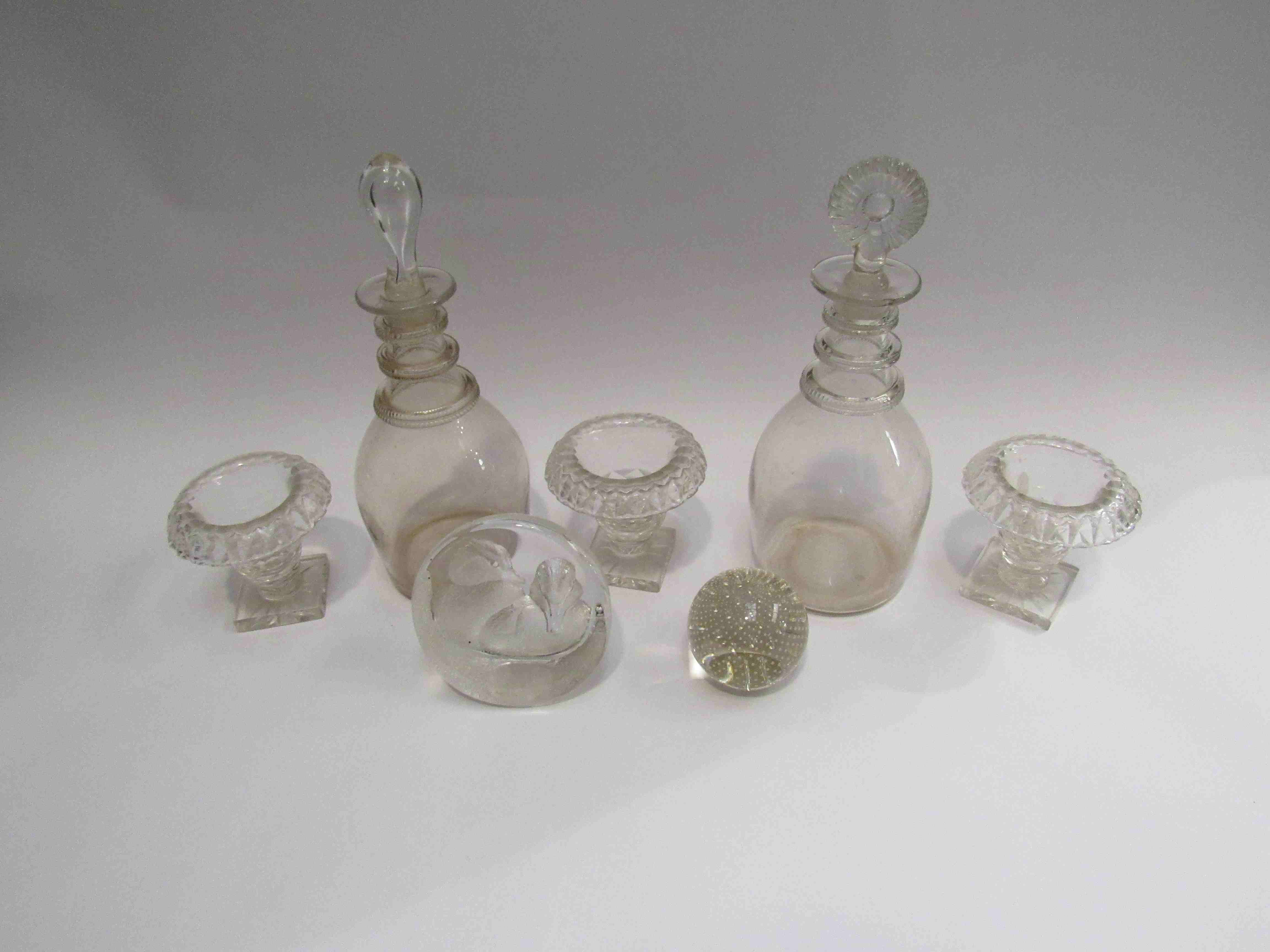 A quantity of glass including 19th Century decanters