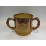 A 19th Century salt glazed tyg with greyhound handles and armorial crested detail "Friendship Love