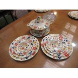 Mason's "Bible" pattern tablewares including meat plates, lidded tureen,