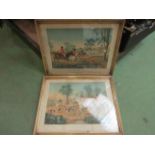 Four coloured hunting prints and an unsigned Edwardian watercolour (5)