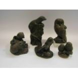 Four resin animal figures including owl on branch and field mouse with a resin lady (5)