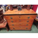 A 19th Century ash chest of four long drawers, parquetry inlaid stringing and diamond motifs,
