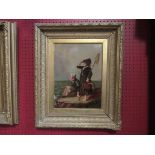 A Victorian English school painting depicting figures looking out to sea, oil on board, gilt frame,