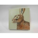 RYAN: Oil on canvas depicting a side profile of a hare, signed lower right,