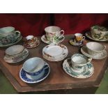Assorted teacups and saucers including a Mors Kopp (Sweden), Masons Chartreuse and Adams Calyx Ware.