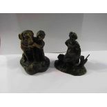A small bronze after Schultz of boy with dog and bronze of lady in garden