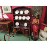 A Queen Anne style hardwood dresser, plate rack above two door single drawer base,