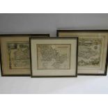 Six 19th Century map prints including Montgomeryshire and Surrey